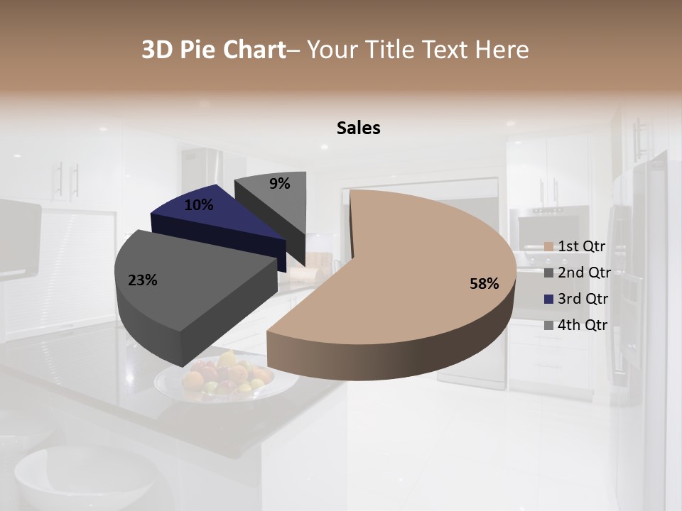 A Kitchen With A Black Counter Top And White Cabinets PowerPoint Template