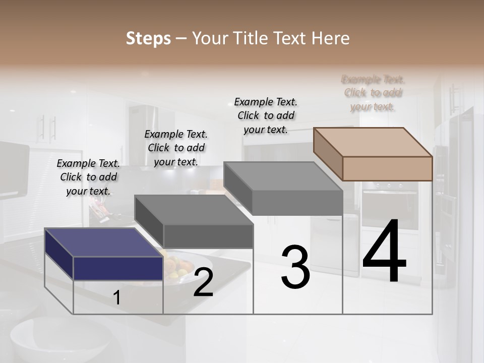 A Kitchen With A Black Counter Top And White Cabinets PowerPoint Template