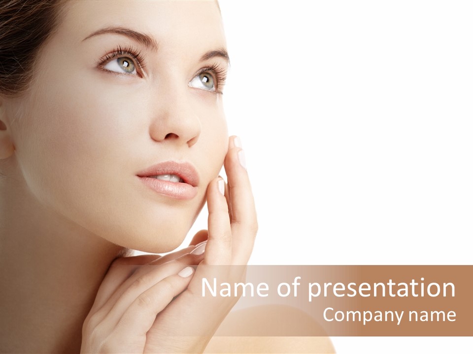 A Beautiful Woman Is Posing With Her Hands On Her Face PowerPoint Template