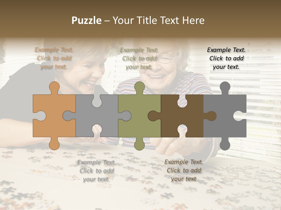 An Elderly Woman And A Young Woman Playing With A Puzzle PowerPoint Template