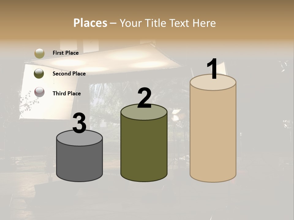 A Photo Studio With A Large Screen And Lighting Equipment PowerPoint Template