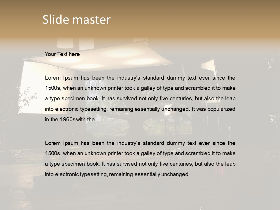 A Photo Studio With A Large Screen And Lighting Equipment PowerPoint Template