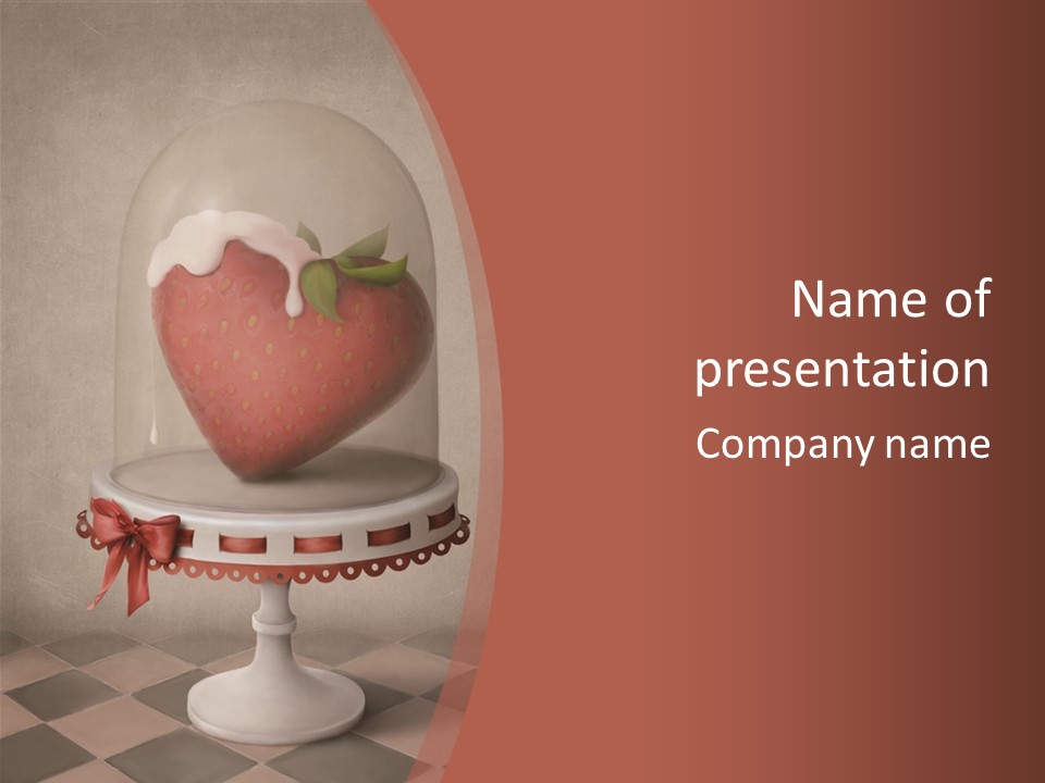 A Strawberry In A Glass Dome On A Checkered Table PowerPoint Template