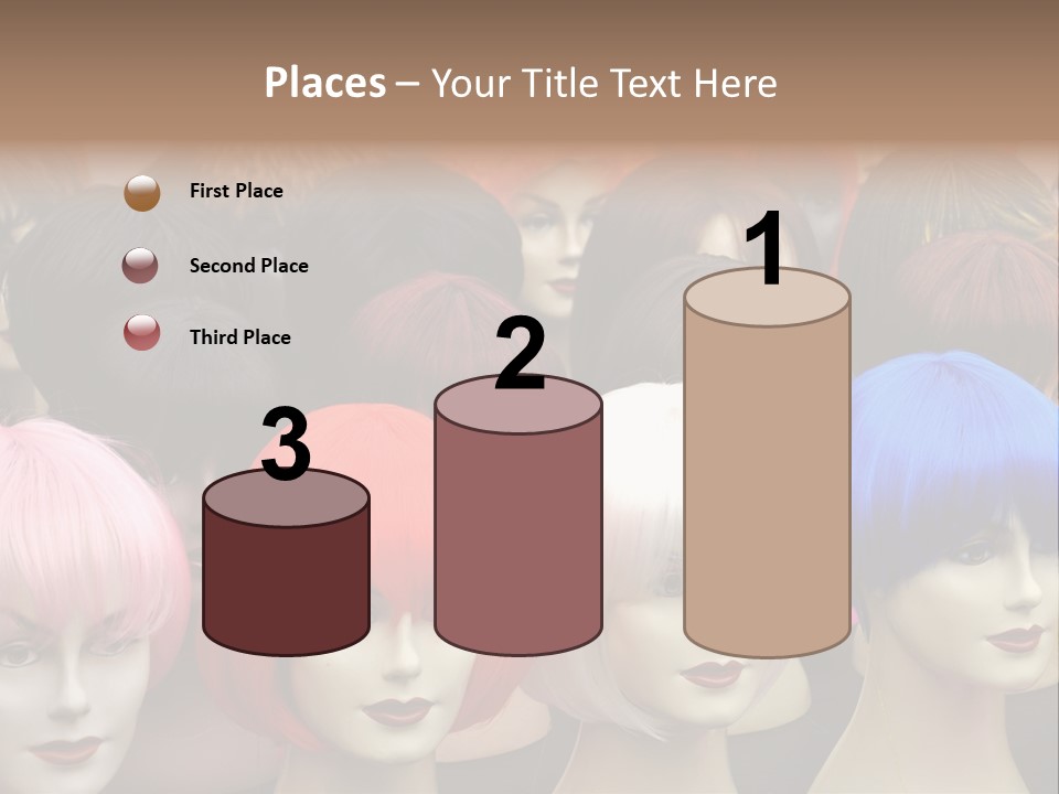 A Group Of Wigs With Different Colored Hair PowerPoint Template