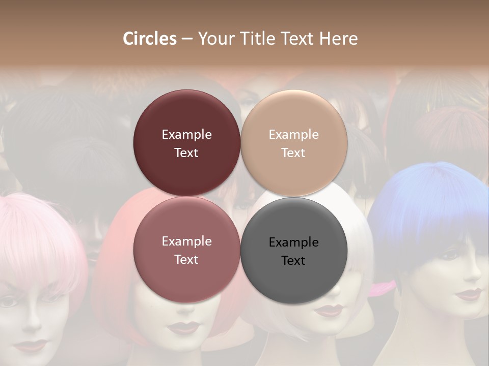 A Group Of Wigs With Different Colored Hair PowerPoint Template