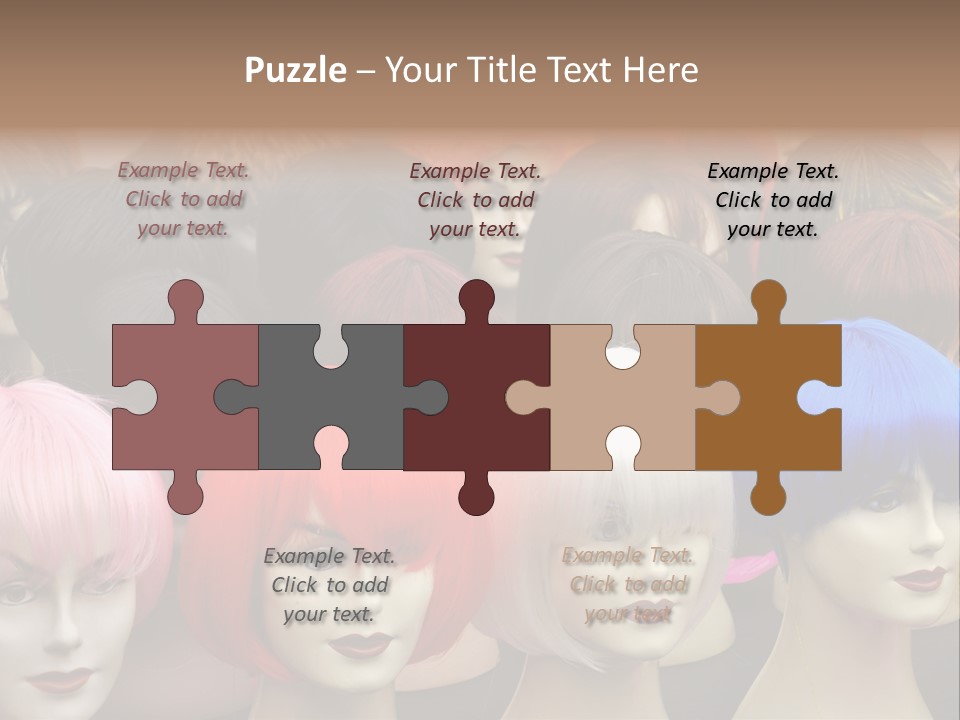 A Group Of Wigs With Different Colored Hair PowerPoint Template