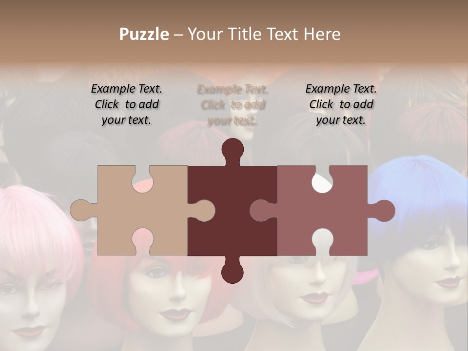 A Group Of Wigs With Different Colored Hair PowerPoint Template