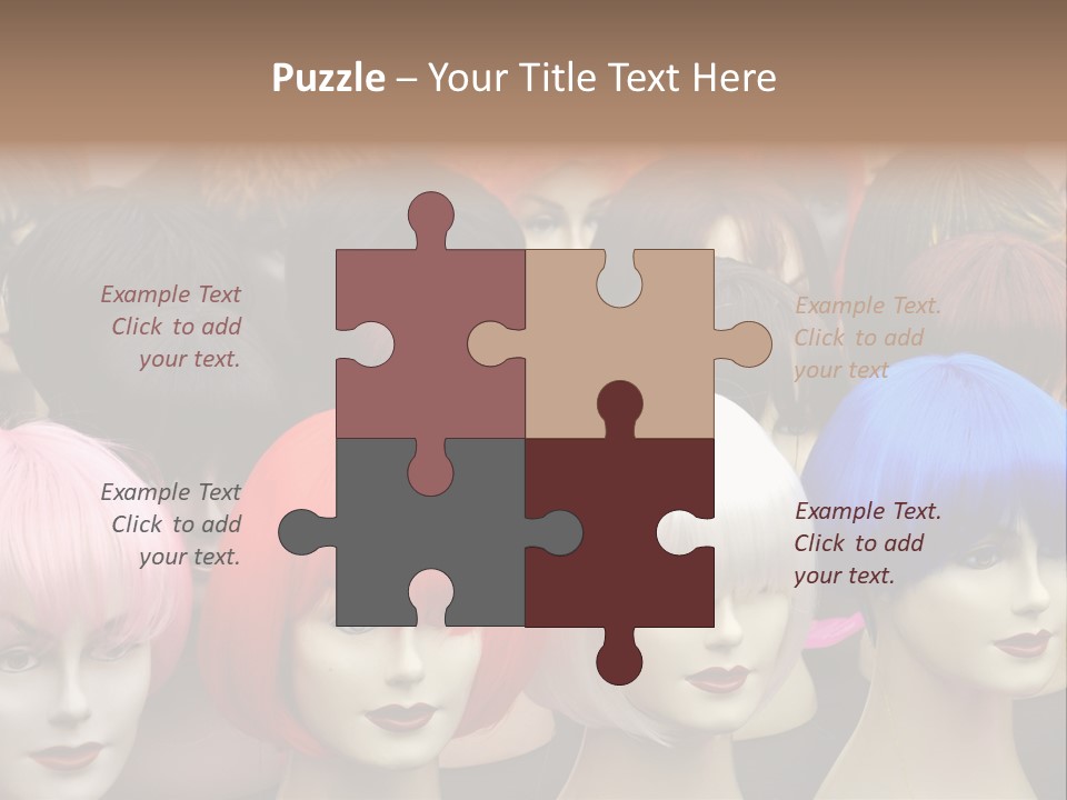 A Group Of Wigs With Different Colored Hair PowerPoint Template