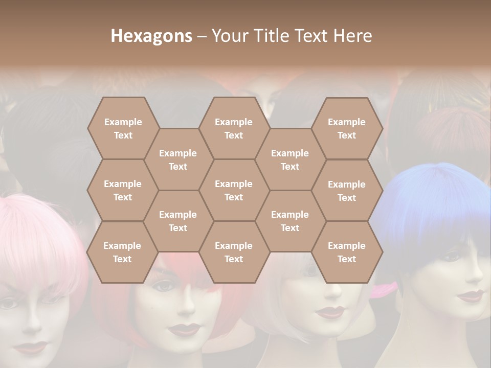 A Group Of Wigs With Different Colored Hair PowerPoint Template