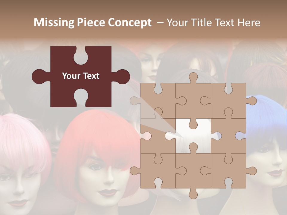 A Group Of Wigs With Different Colored Hair PowerPoint Template