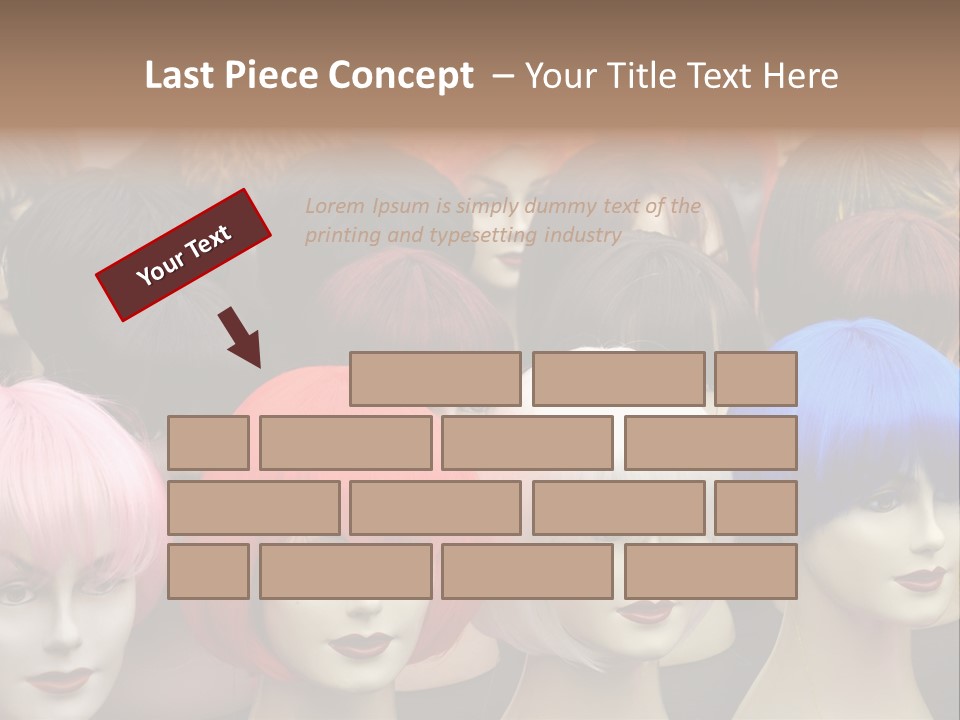 A Group Of Wigs With Different Colored Hair PowerPoint Template