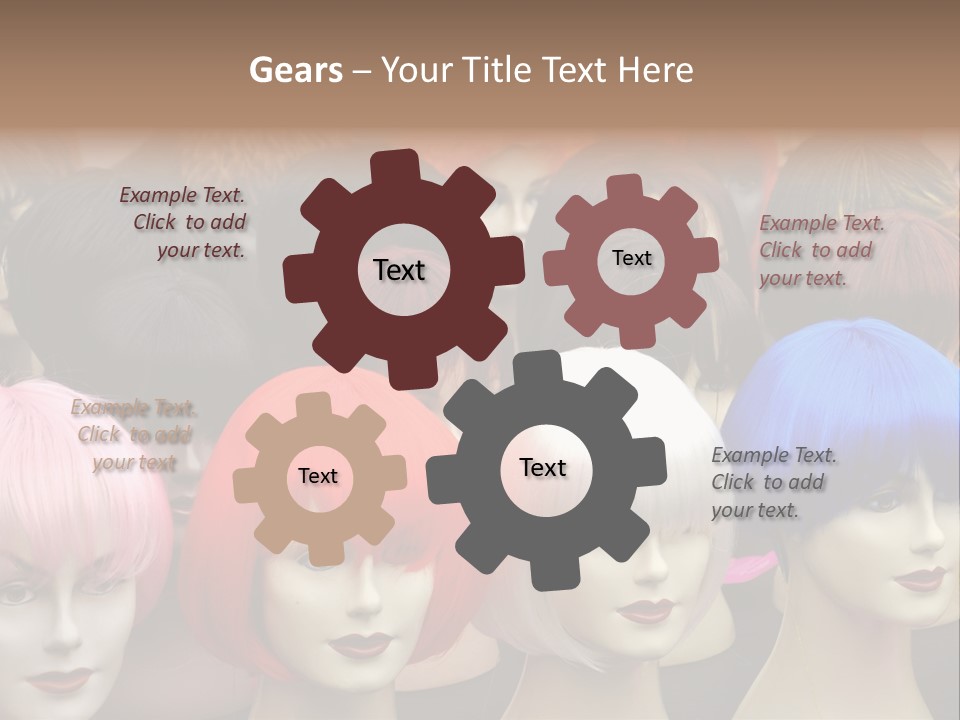 A Group Of Wigs With Different Colored Hair PowerPoint Template