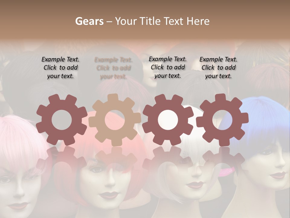 A Group Of Wigs With Different Colored Hair PowerPoint Template