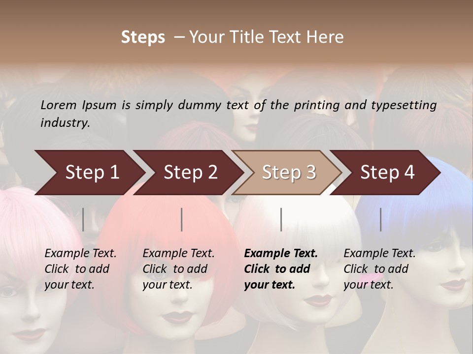 A Group Of Wigs With Different Colored Hair PowerPoint Template