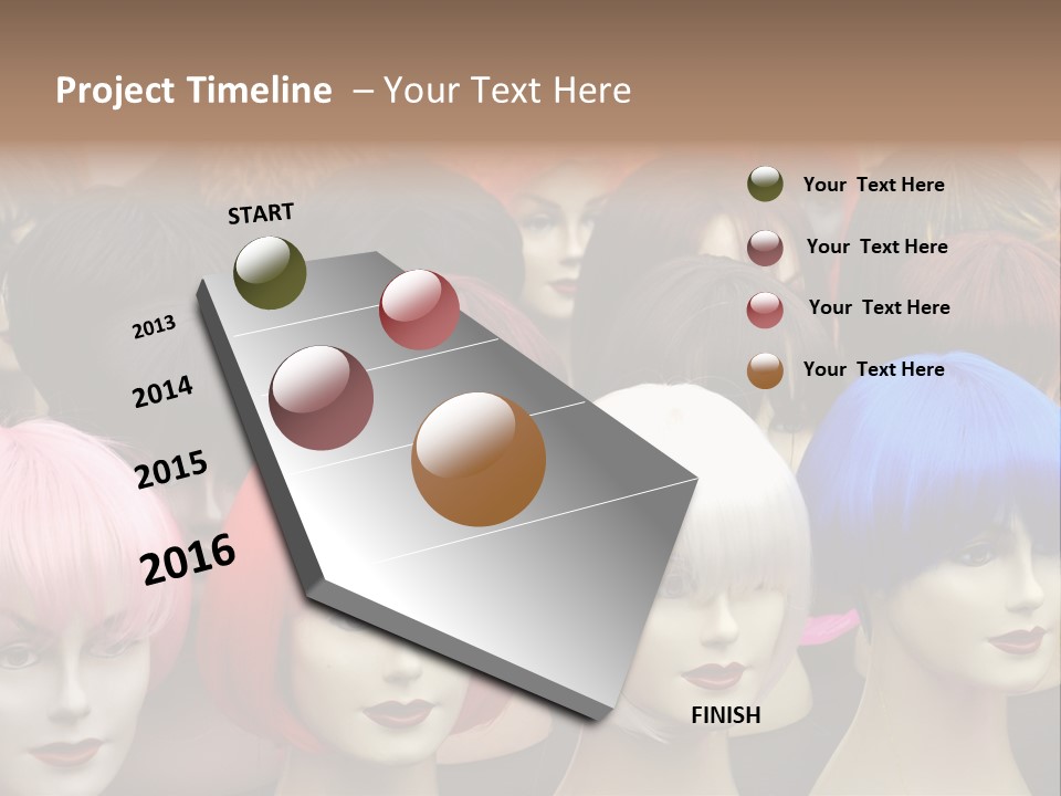 A Group Of Wigs With Different Colored Hair PowerPoint Template