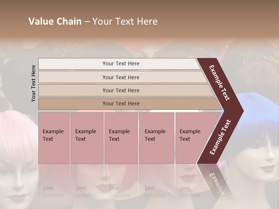 A Group Of Wigs With Different Colored Hair PowerPoint Template