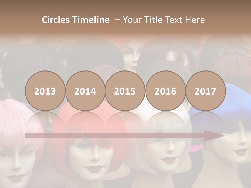 A Group Of Wigs With Different Colored Hair PowerPoint Template