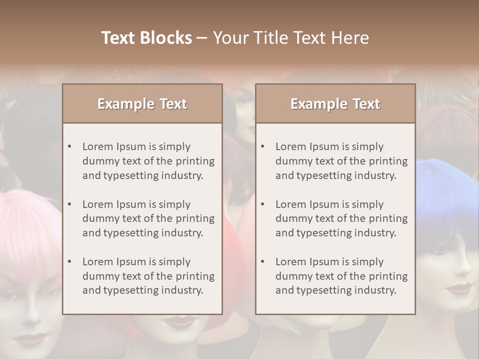 A Group Of Wigs With Different Colored Hair PowerPoint Template