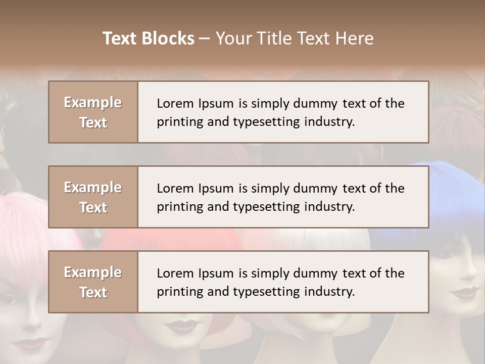 A Group Of Wigs With Different Colored Hair PowerPoint Template