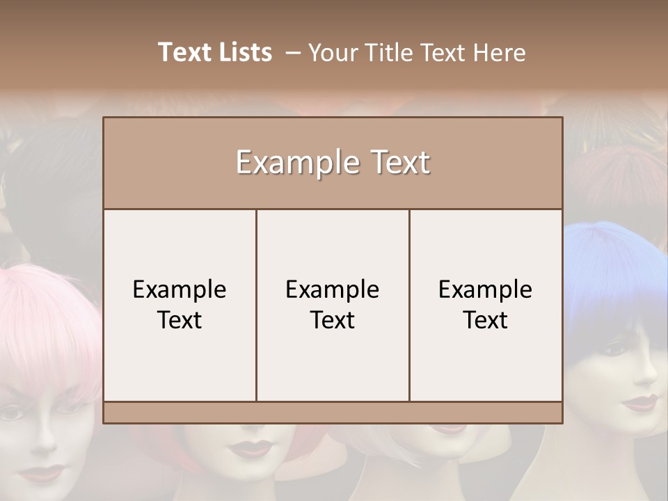 A Group Of Wigs With Different Colored Hair PowerPoint Template