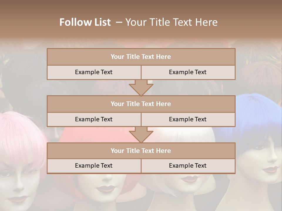 A Group Of Wigs With Different Colored Hair PowerPoint Template