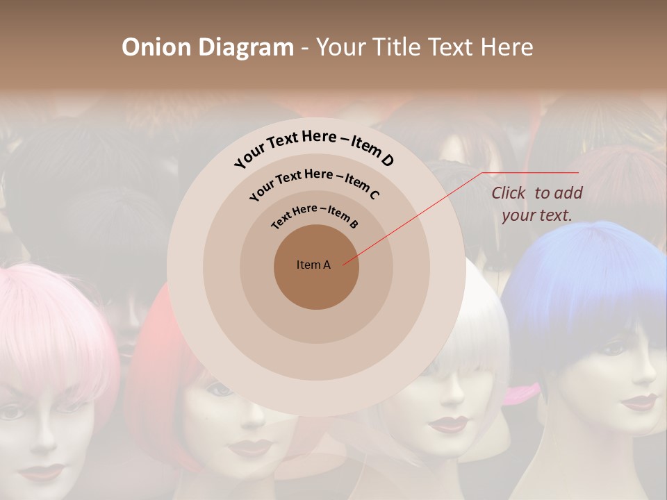 A Group Of Wigs With Different Colored Hair PowerPoint Template