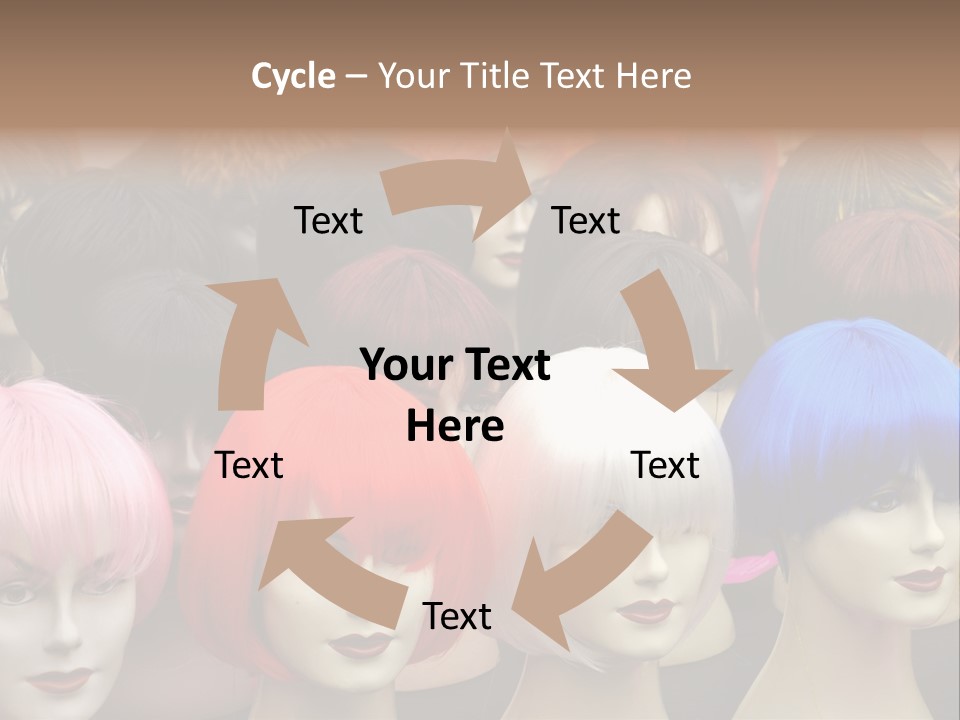 A Group Of Wigs With Different Colored Hair PowerPoint Template