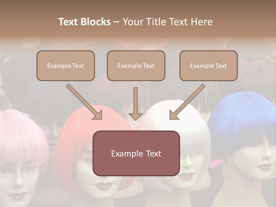 A Group Of Wigs With Different Colored Hair PowerPoint Template