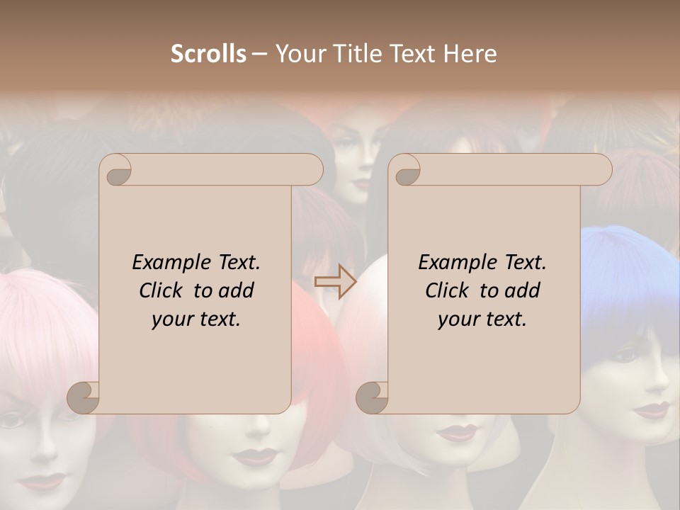 A Group Of Wigs With Different Colored Hair PowerPoint Template