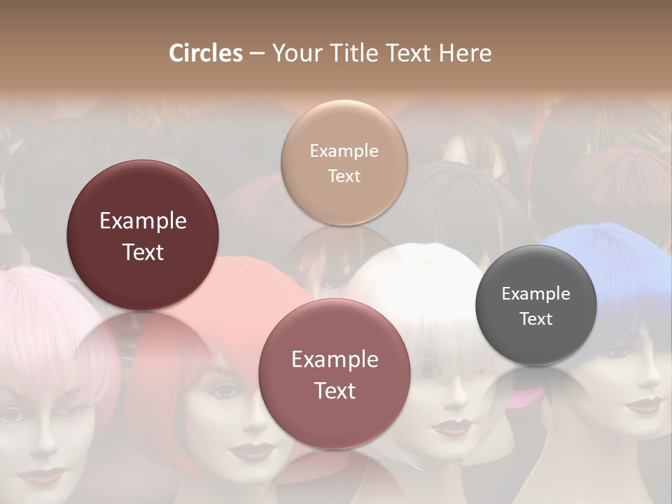 A Group Of Wigs With Different Colored Hair PowerPoint Template