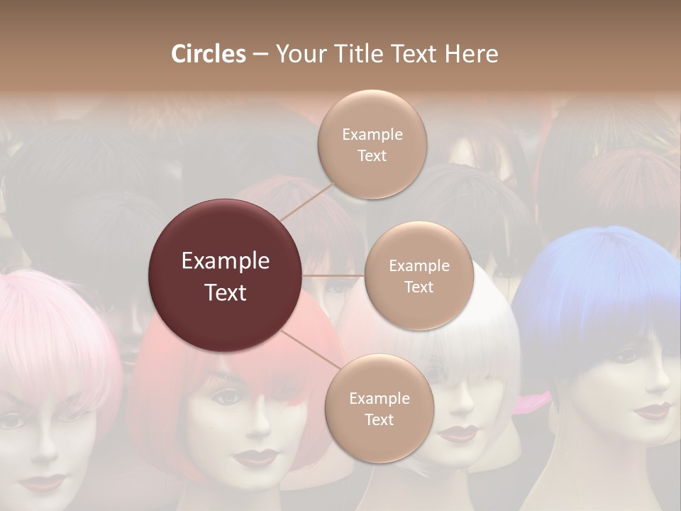 A Group Of Wigs With Different Colored Hair PowerPoint Template