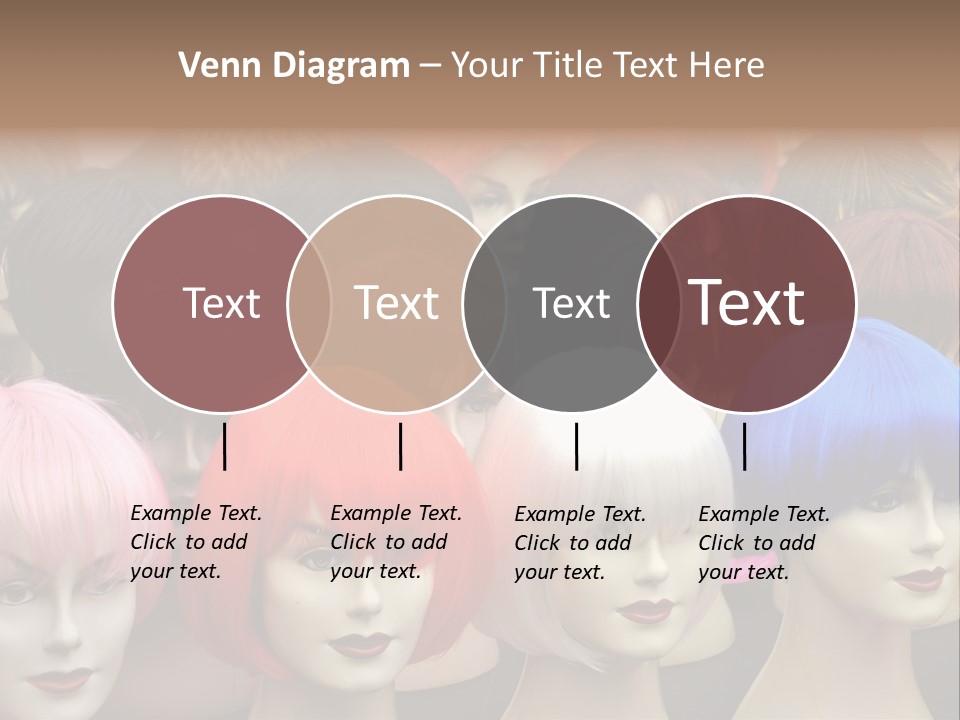 A Group Of Wigs With Different Colored Hair PowerPoint Template