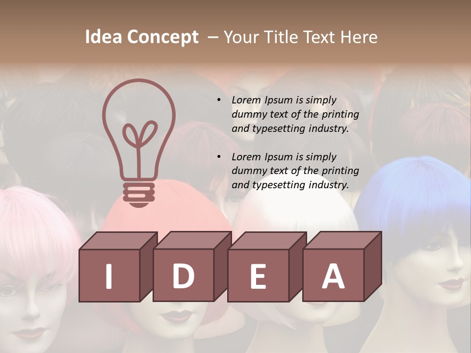 A Group Of Wigs With Different Colored Hair PowerPoint Template