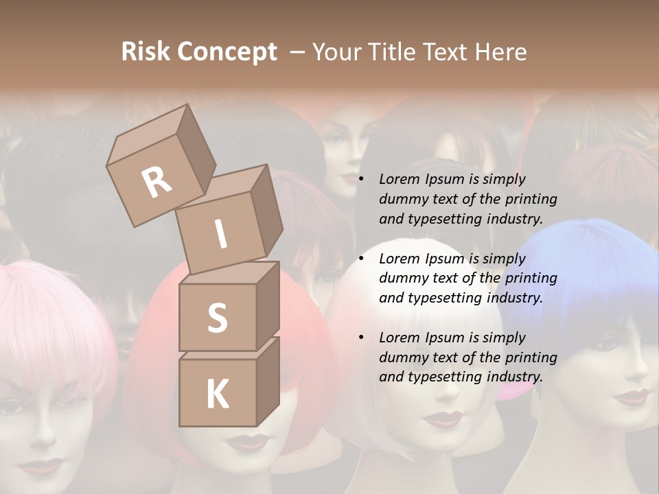 A Group Of Wigs With Different Colored Hair PowerPoint Template