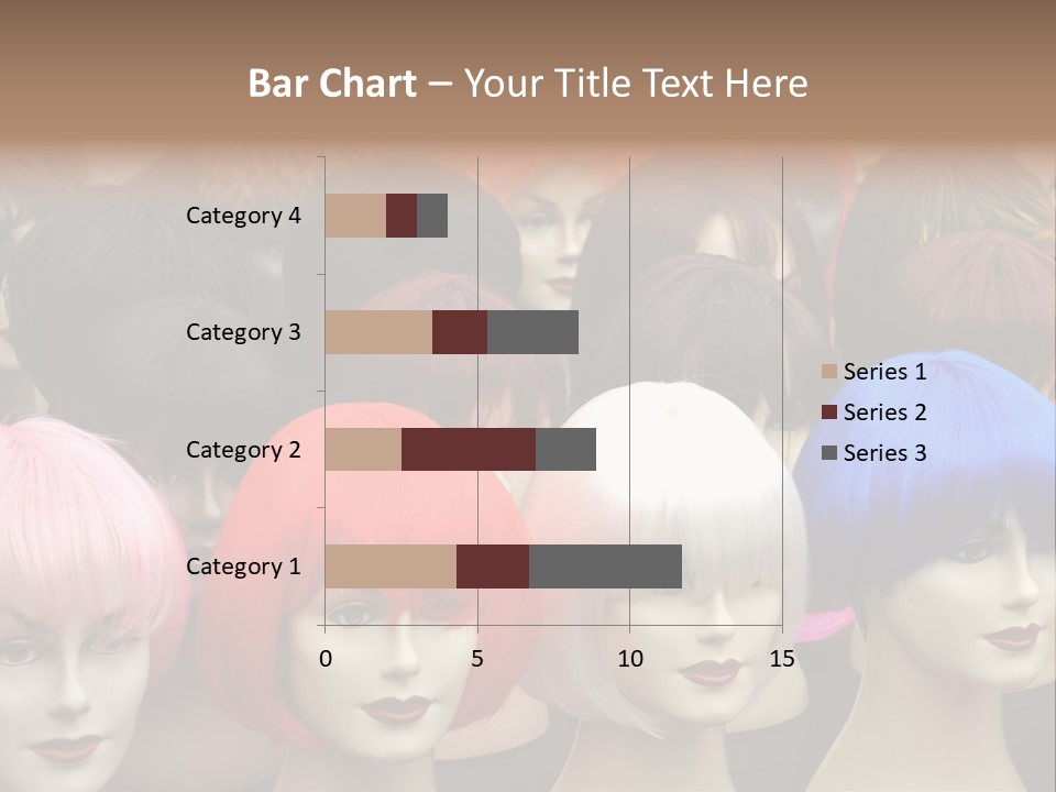 A Group Of Wigs With Different Colored Hair PowerPoint Template