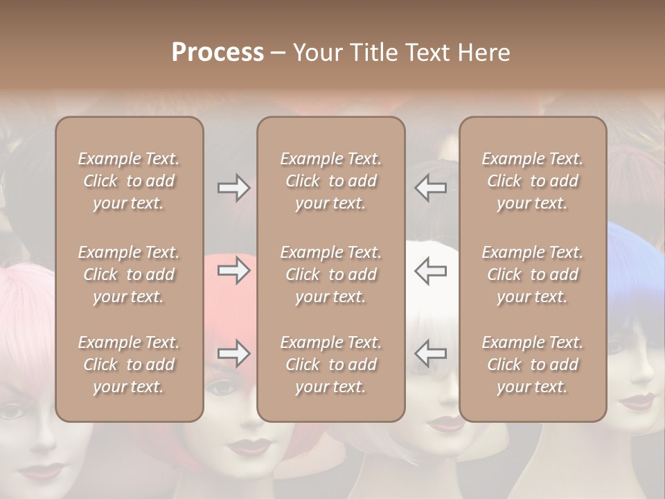 A Group Of Wigs With Different Colored Hair PowerPoint Template