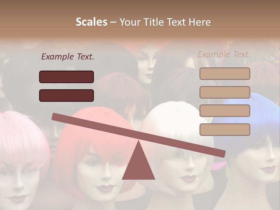 A Group Of Wigs With Different Colored Hair PowerPoint Template