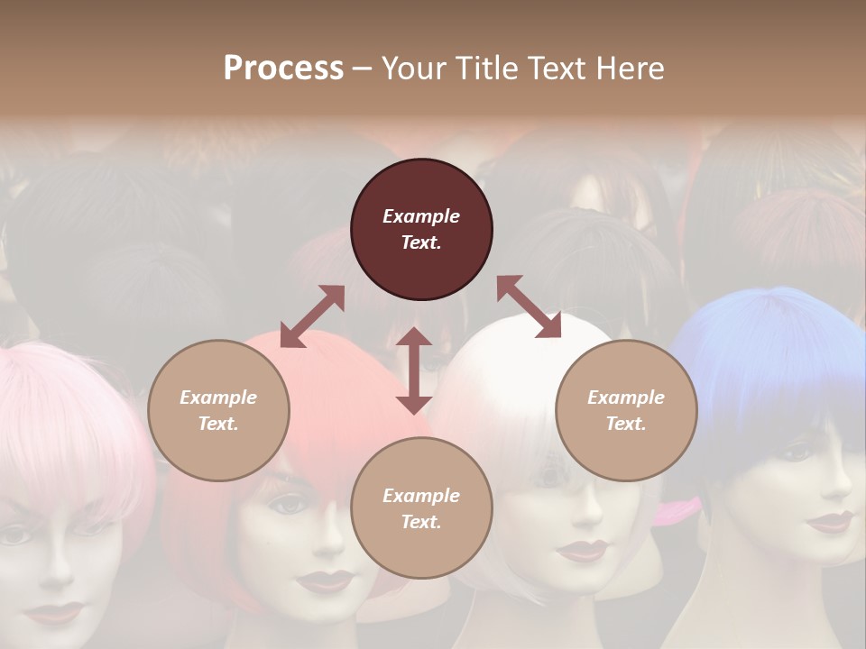 A Group Of Wigs With Different Colored Hair PowerPoint Template