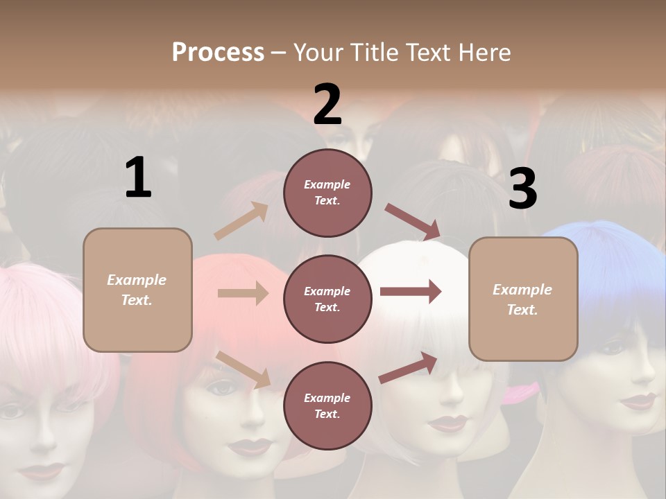 A Group Of Wigs With Different Colored Hair PowerPoint Template