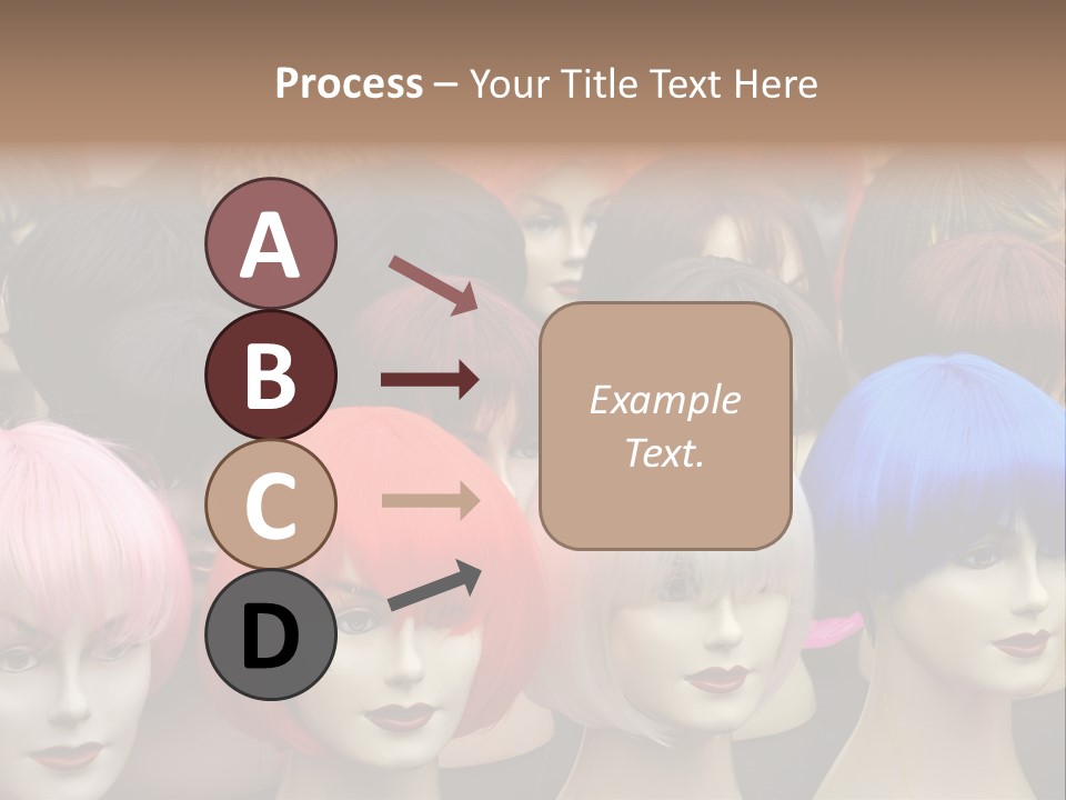 A Group Of Wigs With Different Colored Hair PowerPoint Template