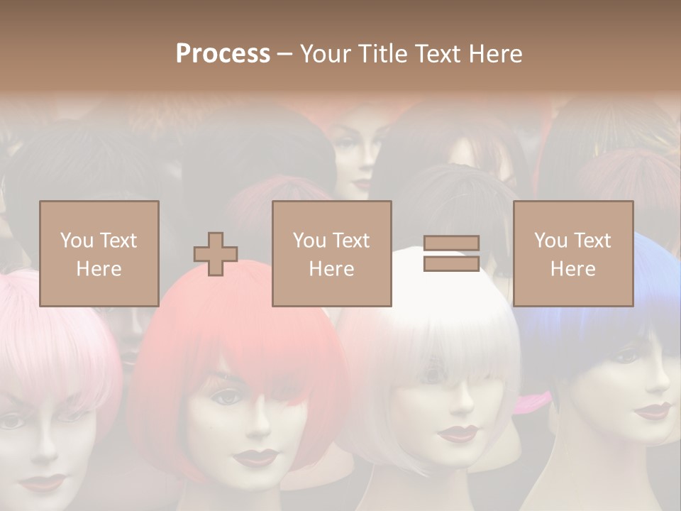 A Group Of Wigs With Different Colored Hair PowerPoint Template
