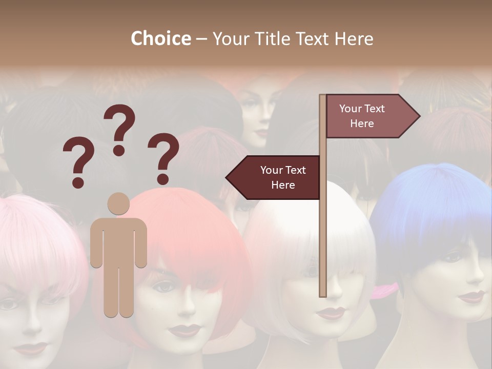 A Group Of Wigs With Different Colored Hair PowerPoint Template