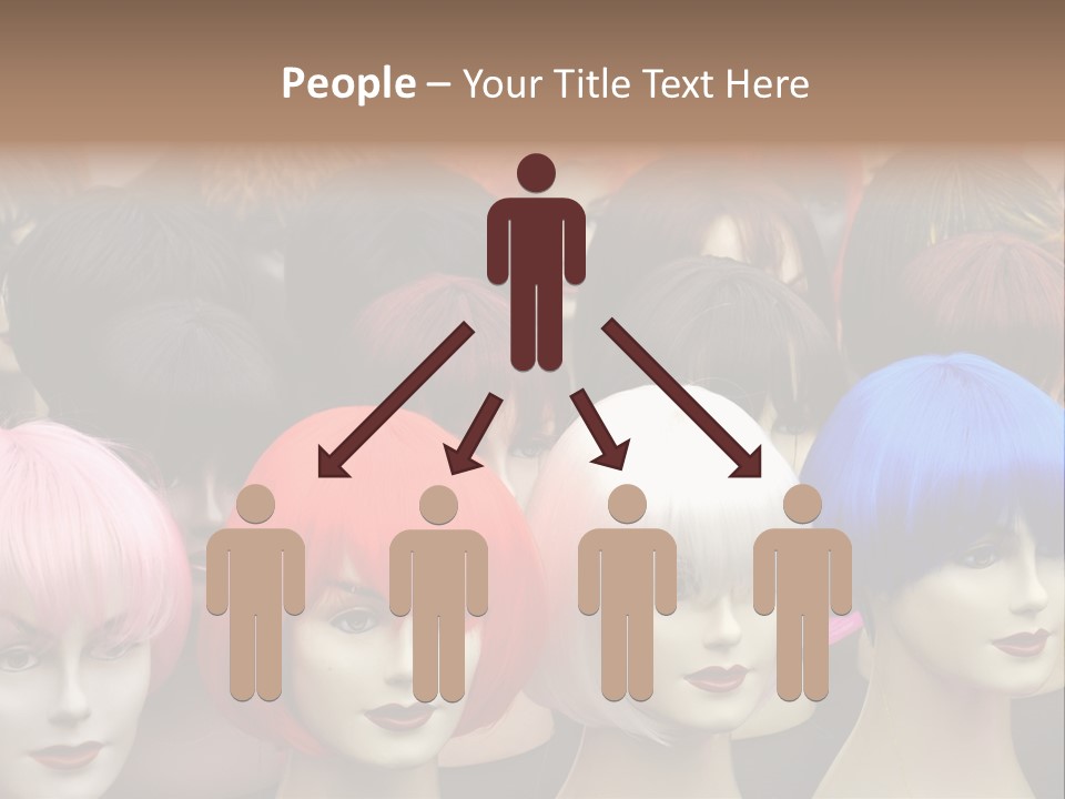 A Group Of Wigs With Different Colored Hair PowerPoint Template