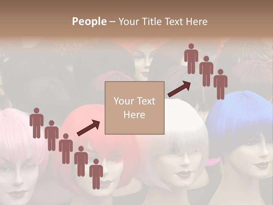 A Group Of Wigs With Different Colored Hair PowerPoint Template