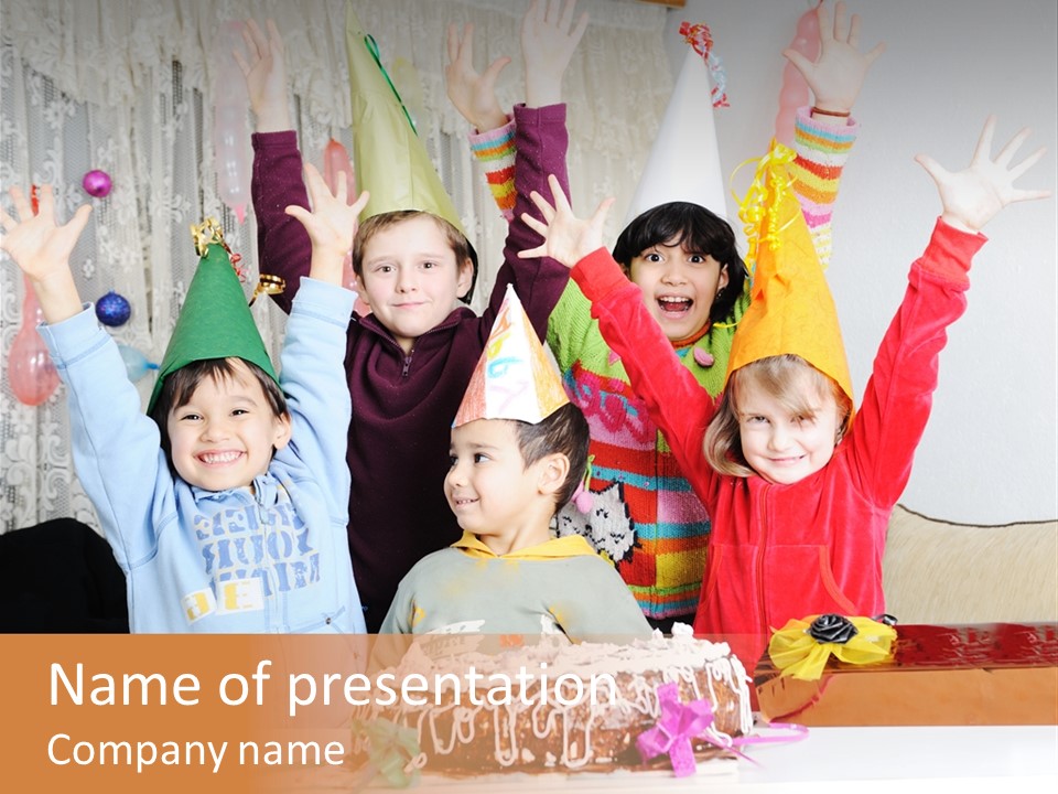A Group Of Children Celebrating A Birthday With A Cake PowerPoint Template