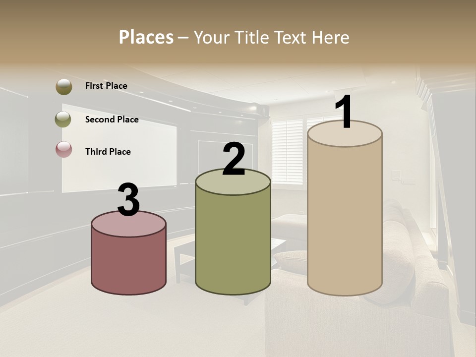 A Living Room With A Large Screen On The Wall PowerPoint Template