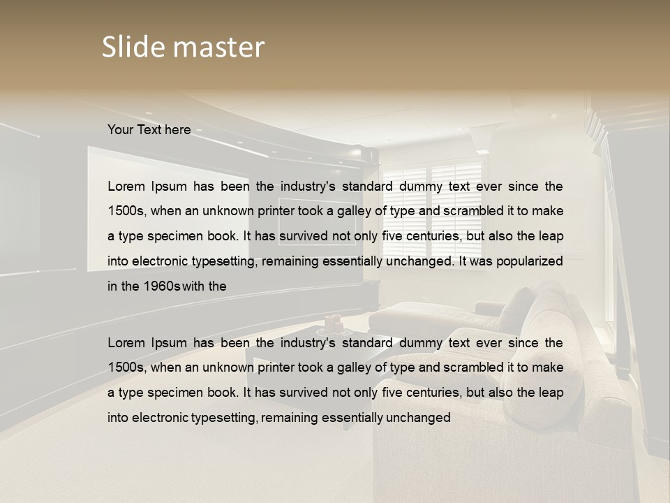 A Living Room With A Large Screen On The Wall PowerPoint Template