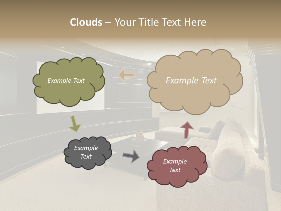 A Living Room With A Large Screen On The Wall PowerPoint Template