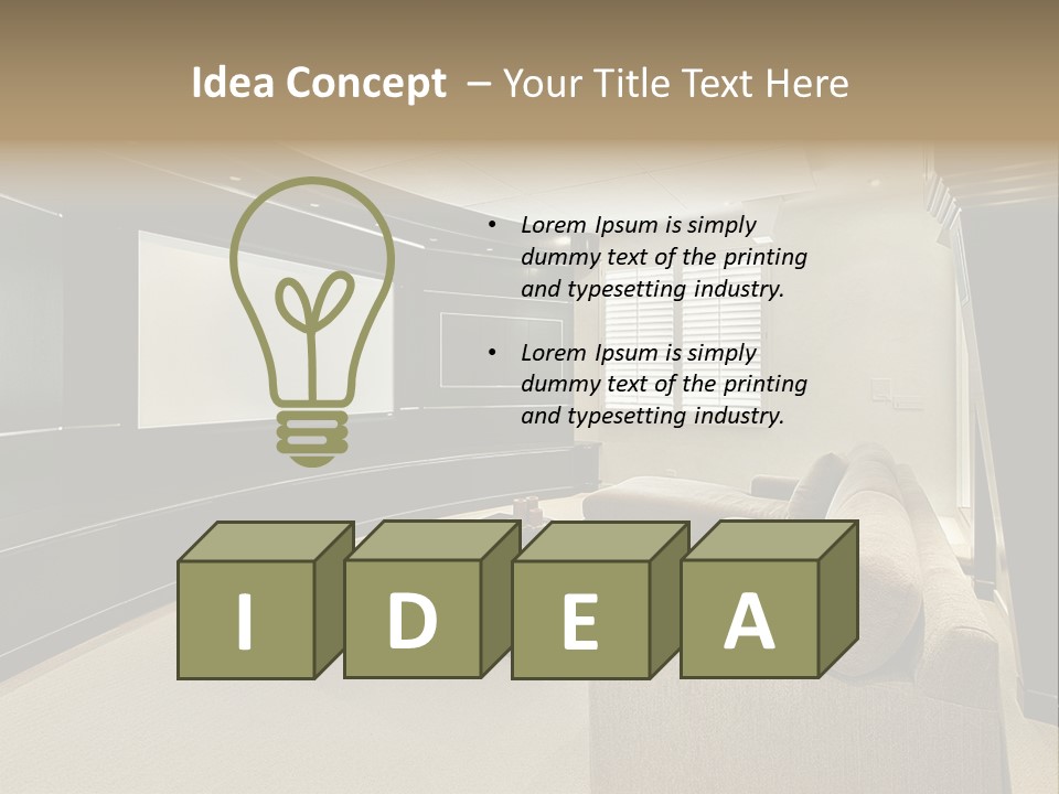 A Living Room With A Large Screen On The Wall PowerPoint Template