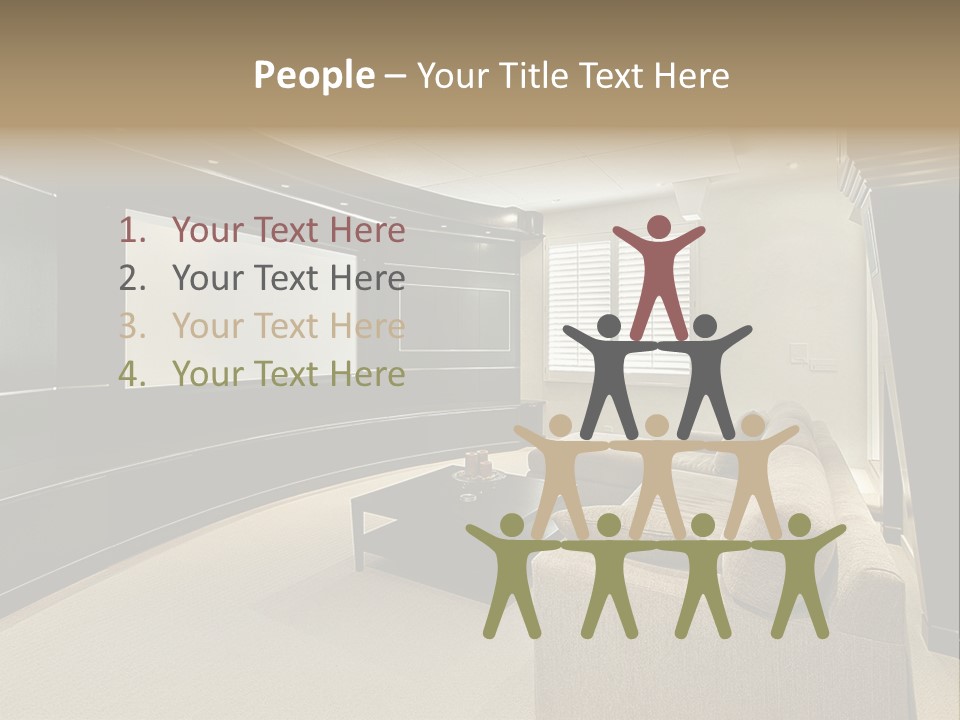 A Living Room With A Large Screen On The Wall PowerPoint Template